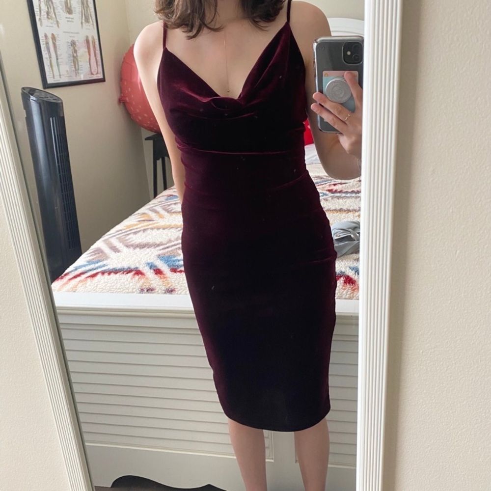 Lulus Burgandy cowl neck velvet dress